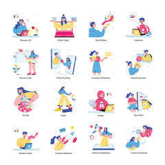 Naklejka premium Collection of Trading Hand Drawn Mini Illustrations
