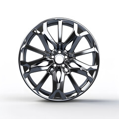 Luxurious polished alloy wheel for high-end vehicles, isolated white background