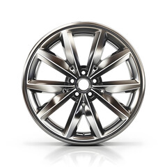 Obraz premium Luxurious polished alloy wheel for high-end vehicles, isolated white background