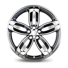 Luxurious polished alloy wheel for high-end vehicles, isolated white background