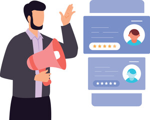 A man is announcing about a star rating profile.