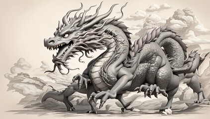 illustration of a chinese dragon to color