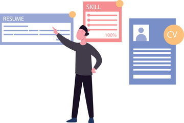 Boy pointing at resume.