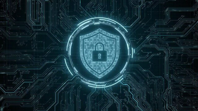 Security hologram virtual hud pin with shield and lock. Concept of finance data privacy and smartphone VPN service protection. Blockchain and secure crypto wallet background