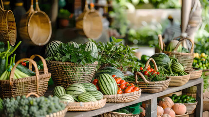 Fototapeta premium fruits and vegetables for use as illustrations in advertising materials. Generative AI Illustration