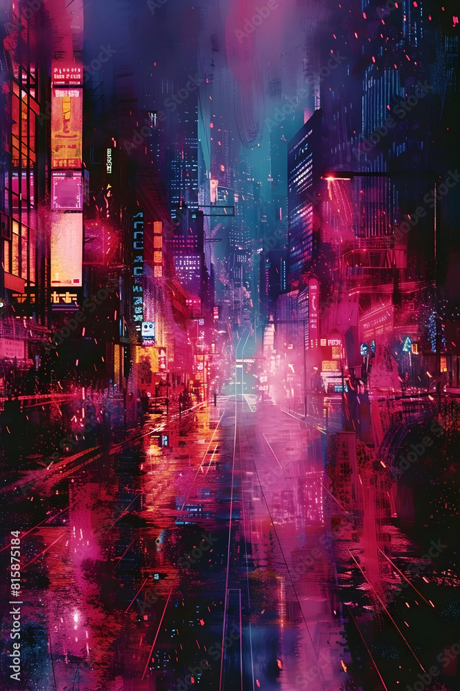 Canvas Prints neon-soaked cybernetic resistance in a threatened futuristic cityscape