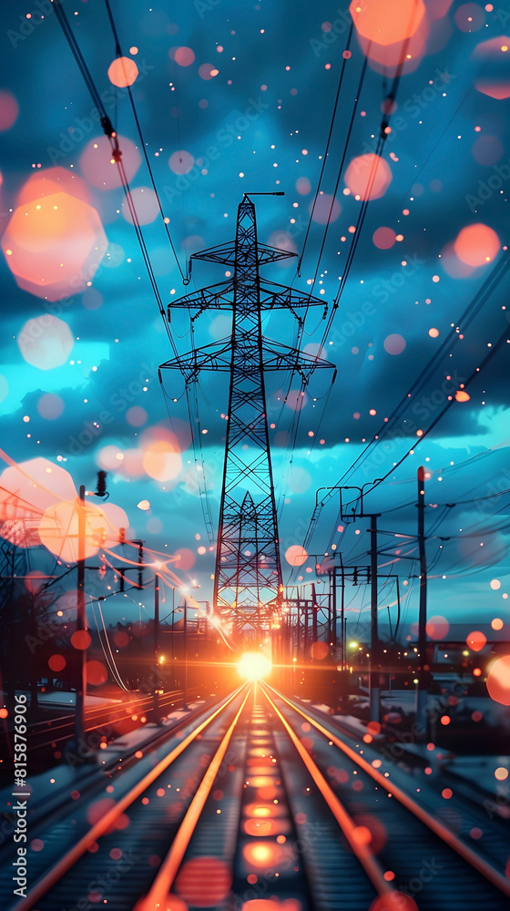 Poster optimizing energy distribution through smart grid technology in a cinematic landscape