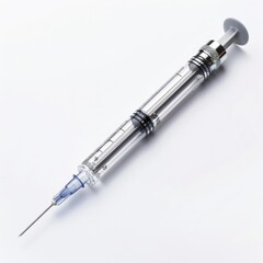 An syringe with needle on a white background, a high resolution photograph