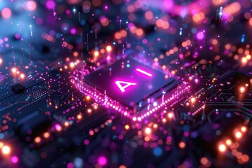 Obraz premium Artificial Intelligence (AI) concept, Abstract AI processor and quantum computer background.