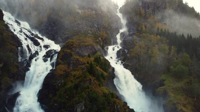 Latefossen is one of the most visited waterfalls in Norway and is located near Skare and Odda, Hordaland, Norway