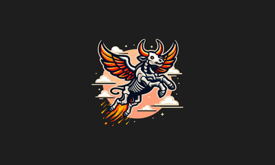 flying bull with wings bone vector logo design