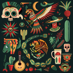 Obraz premium Mexican symbols design template of traditional vector image