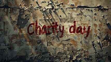 Charity day grunge text on the old rusty wall