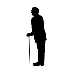  Silhouette of an old man leaning on a cane - vector illustration