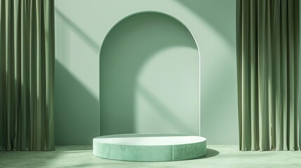 Lively green pastel backdrop with a minimalist podium, perfect for ecoconscious or sustainable products