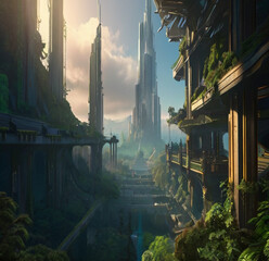 Futuristic Cityscape with Solitary Figure