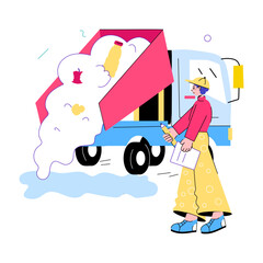 Modern doodle mini illustration of waste dumper 