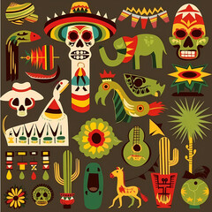 Fototapeta premium Mexican symbols design template of traditional vector image