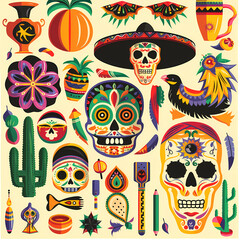 Obraz premium Mexican symbols design template of traditional vector image