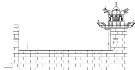 Vector illustration sketch of traditional ethnic classic tomb with Vietnamese characteristics