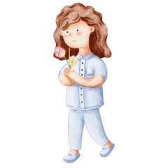 Woman walk with lighted candles in hand around a temple watercolor illustertion for card website, application, printing, document, poster design, etc.