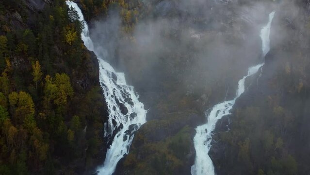 Latefossen is one of the most visited waterfalls in Norway and is located near Skare and Odda, Hordaland, Norway