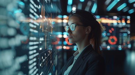 Naklejka premium A Female Banker Standing Next To A Artificial Intelligence