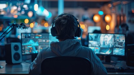 A Professional Call Center Agent Wearing Headphones Is Sitting At Their Desk Engaging In An Online Conversation With His Customer 