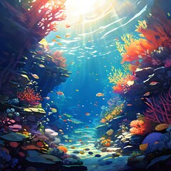 Surreal coral reef with fish 2