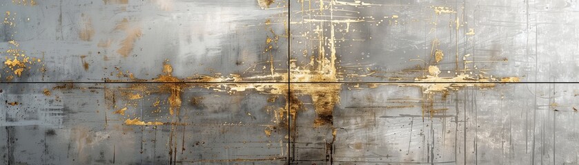 The image is a depiction of a metallic surface with a rough texture. It has a dark grey background with light grey and yellow markings.