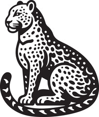 Leopard sitting silhouette vector illustration on white background.