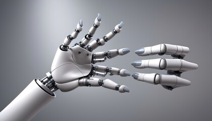 AI, Machine learning, Hands of robot and human touching on big data network connection background, Science and artificial intelligence technology, innovation and futuristic.