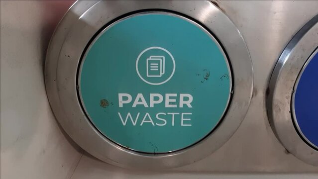 paper waste section in the separate garbage bin, Stainless Steel Separate Recycling Bins, Waste management concept