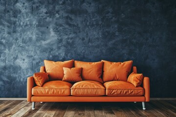 Bold Black wall orange sofa decor. Room living. Generate Ai