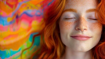 Radiant redhaired girl with freckles smiling