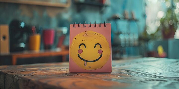 Motivational calendar with inspiring quotes on emotions and human expressions from philosophers and psychologists featuring a playful smiley face