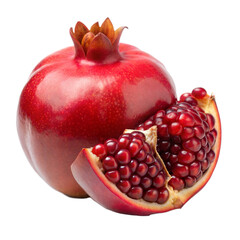 Close-up of fresh pomegranate with slice revealing juicy seeds