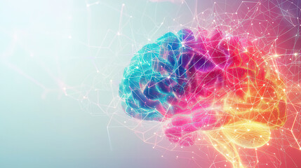 Digital illustration of a human brain made up of vibrant, interconnected neural networks glowing with energy and color.