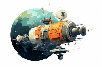 deep space probe flat design side view universe study theme water color Tetradic color scheme