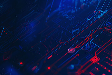 Obraz premium blue and red illuminated electronic circuit board wallpaper