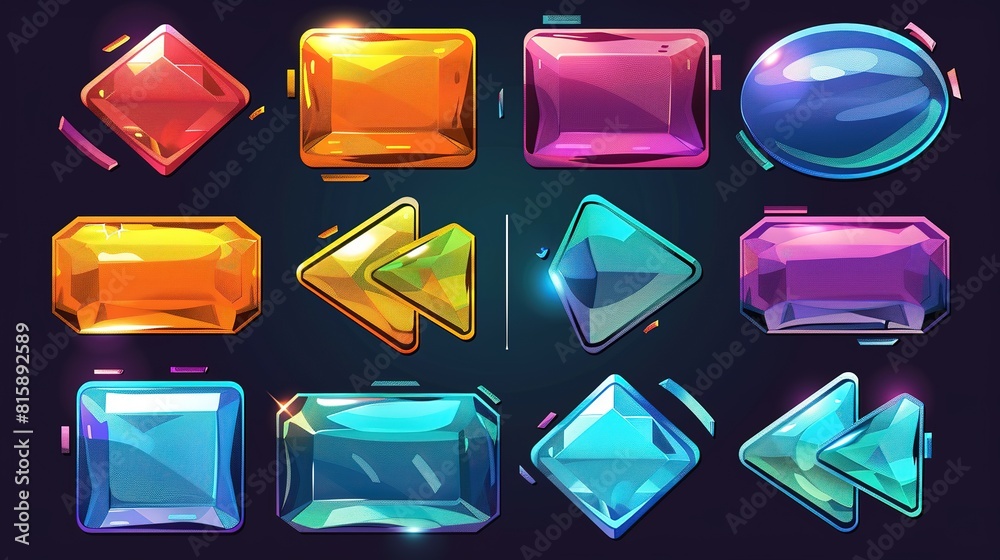 Poster bright collection of glossy colorful game buttons and icons for user interface design