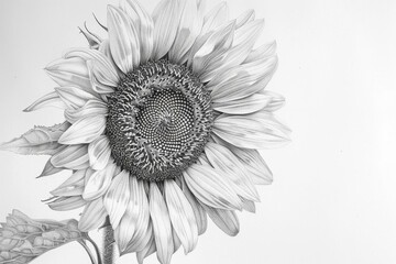 Detailed pencil drawing of a sunflower