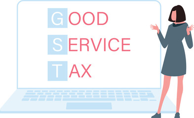 Girl looking up GST meaning on laptop.
