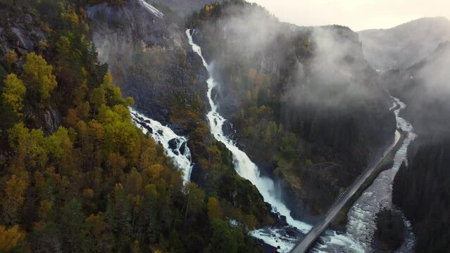 Latefossen is one of the most visited waterfalls in Norway and is located near Skare and Odda, Hordaland, Norway