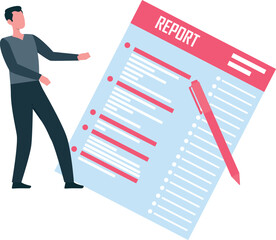 The boy is looking at the report.