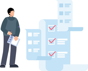 The boy is looking at the tax list.