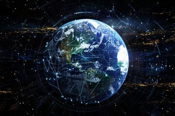 Earth depicted with digital enhancements, symbolizing global connectivity