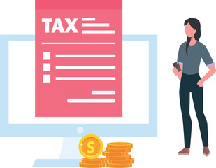 The girl is looking at the tax sheet.