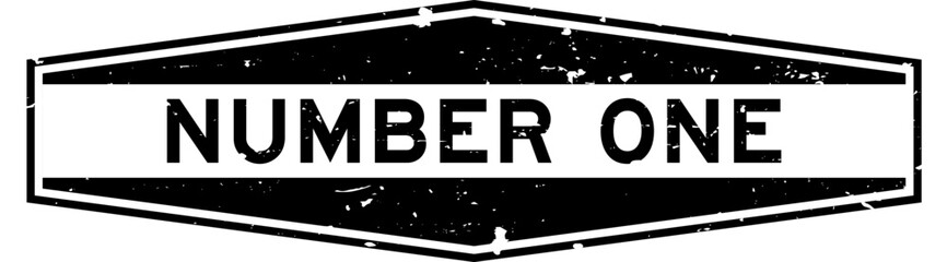 Grunge black number one word hexagon rubber seal stamp on white background