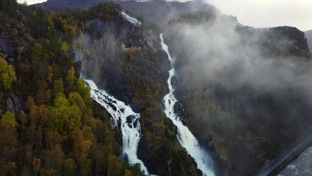 Latefossen is one of the most visited waterfalls in Norway and is located near Skare and Odda, Hordaland, Norway